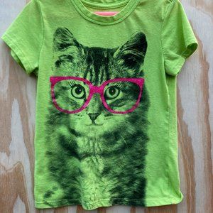 Cat T-Shirt, Chartreuse Green, Short sleeve, 6-6X